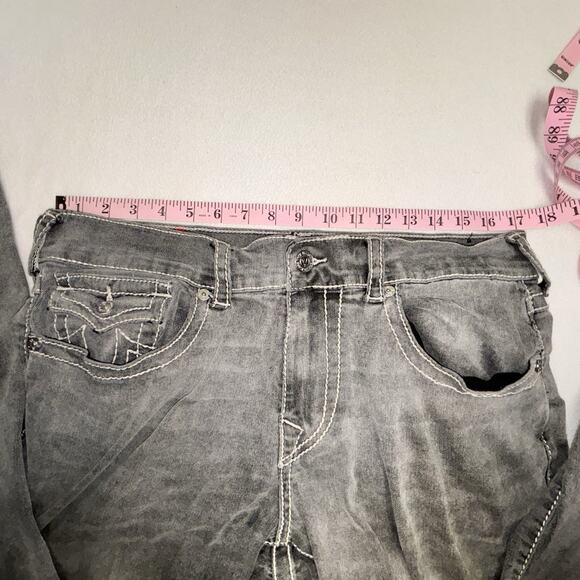 True Religion Jeans 34x32.5 Gray Ricky Flap Pocket Straight Leg Distressed READ - Picture 6 of 11